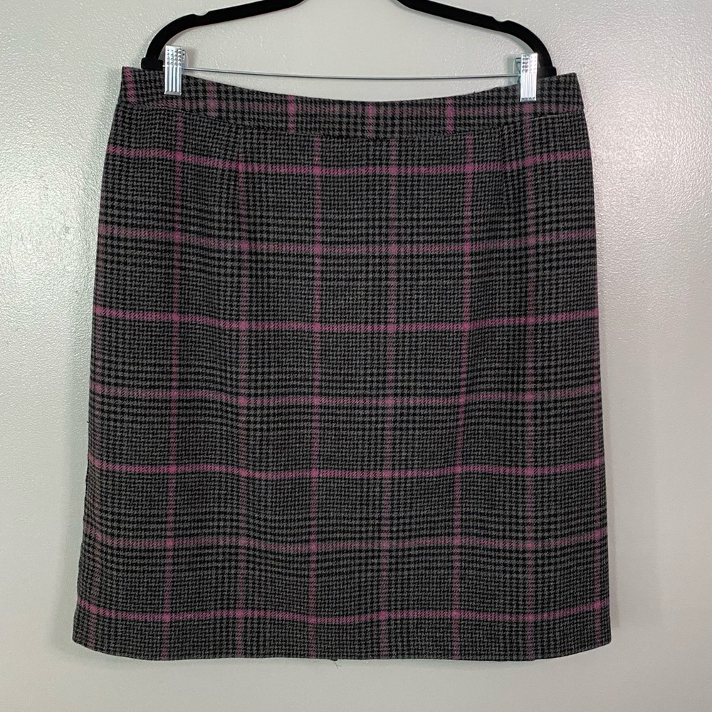 Wool-Blend Gray Plaid Skirt